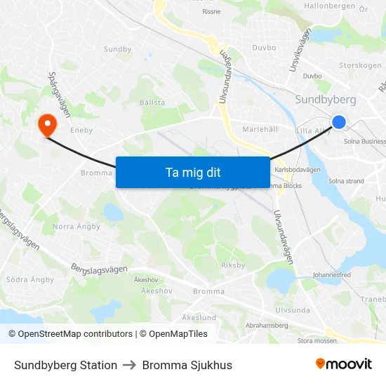 Sundbyberg Station to Bromma Sjukhus map