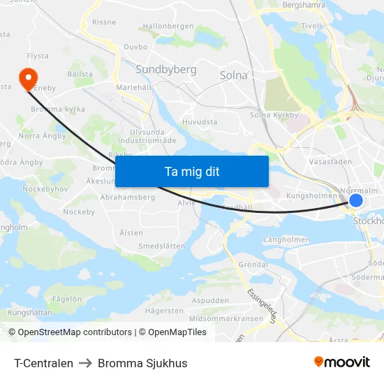 T-Centralen to Bromma Sjukhus map