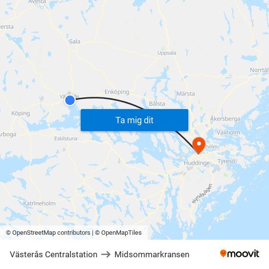 Västerås Centralstation to Midsommarkransen map