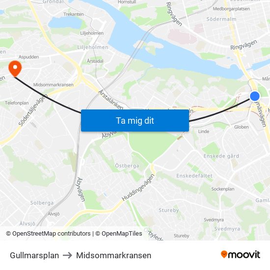 Gullmarsplan to Midsommarkransen map