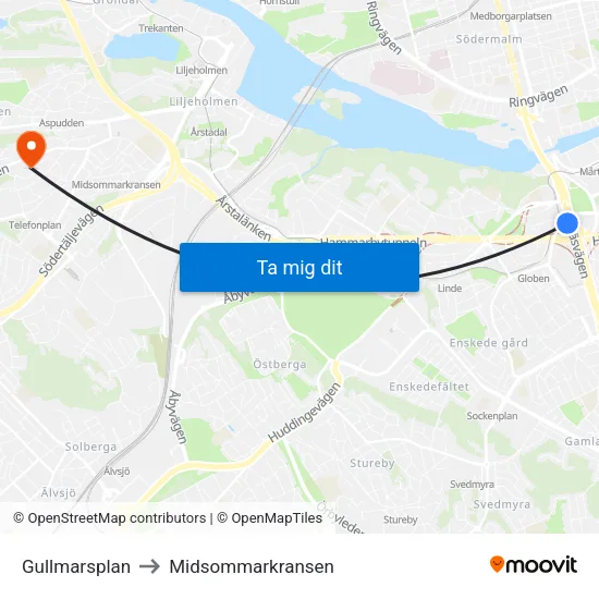 Gullmarsplan to Midsommarkransen map