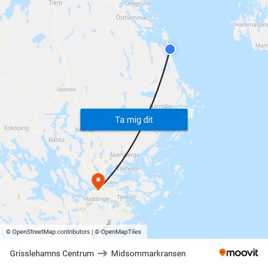 Grisslehamns Centrum to Midsommarkransen map