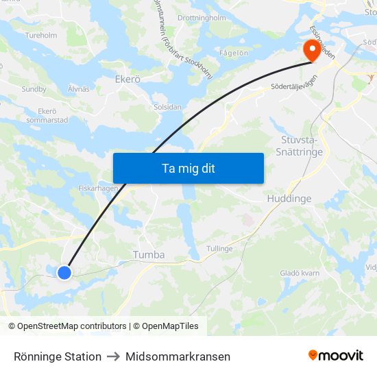 Rönninge Station to Midsommarkransen map