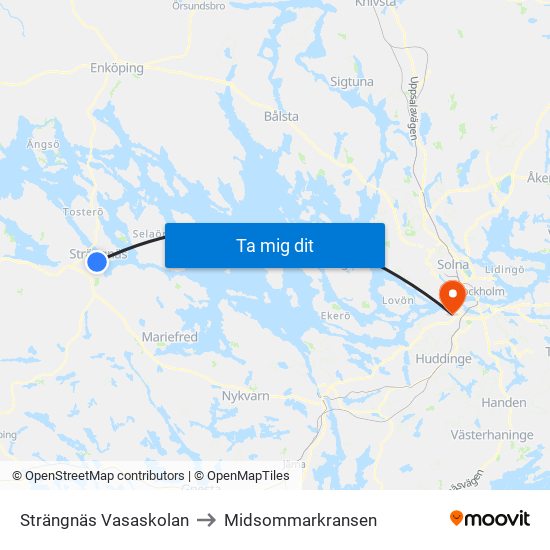 Strängnäs Vasaskolan to Midsommarkransen map