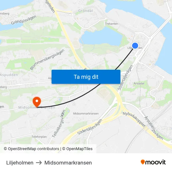 Liljeholmen to Midsommarkransen map