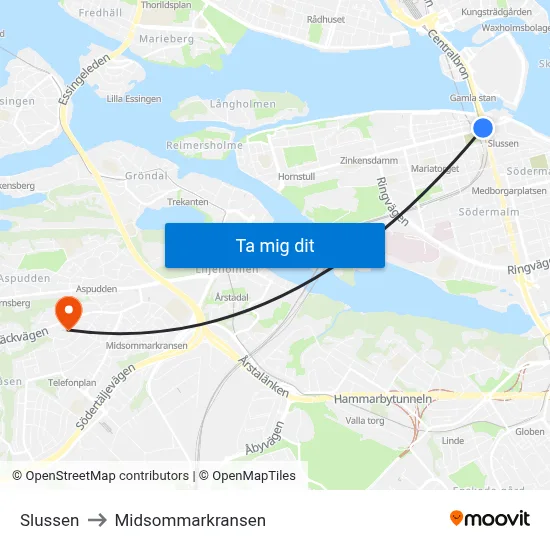 Slussen to Midsommarkransen map