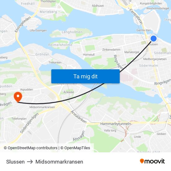 Slussen to Midsommarkransen map