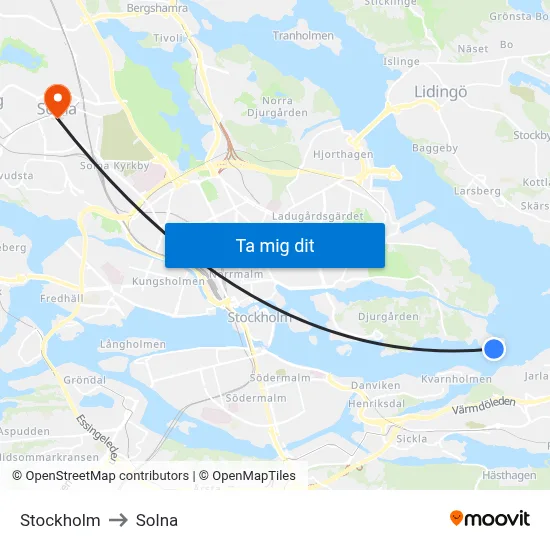 Stockholm to Solna map