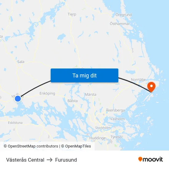 Västerås Central to Furusund map