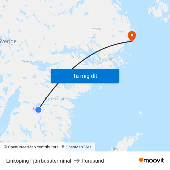 Linköping Fjärrbussterminal to Furusund map