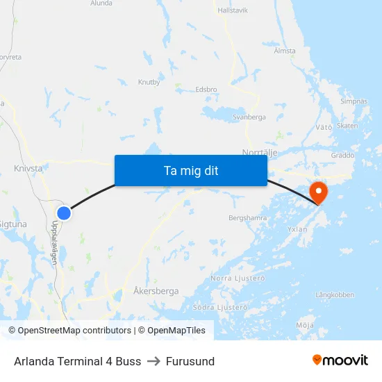 Arlanda Terminal 4 Buss to Furusund map