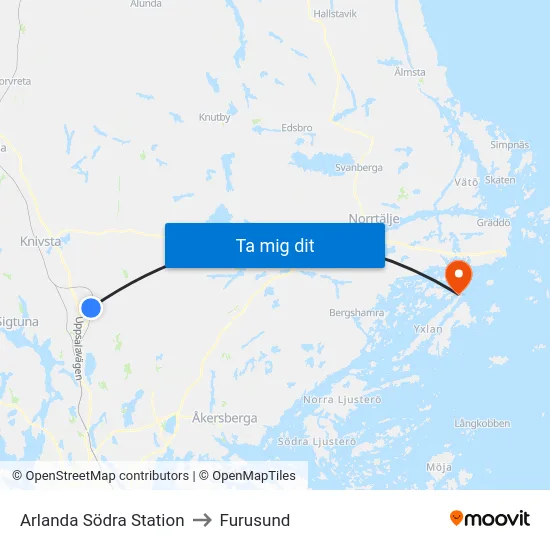 Arlanda Södra Station to Furusund map
