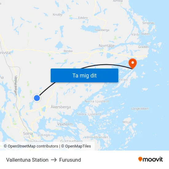 Vallentuna Station to Furusund map