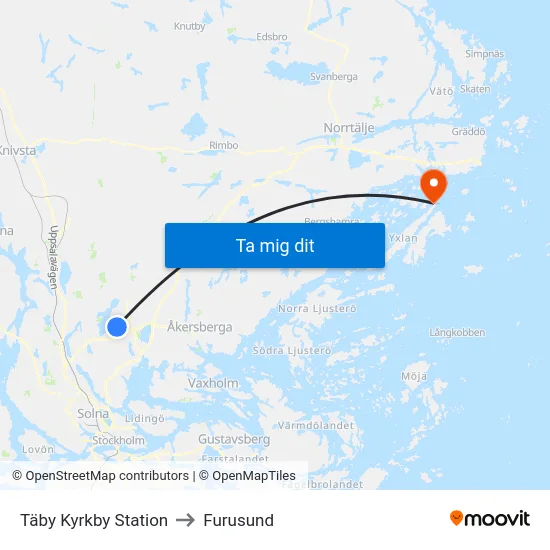 Täby Kyrkby Station to Furusund map