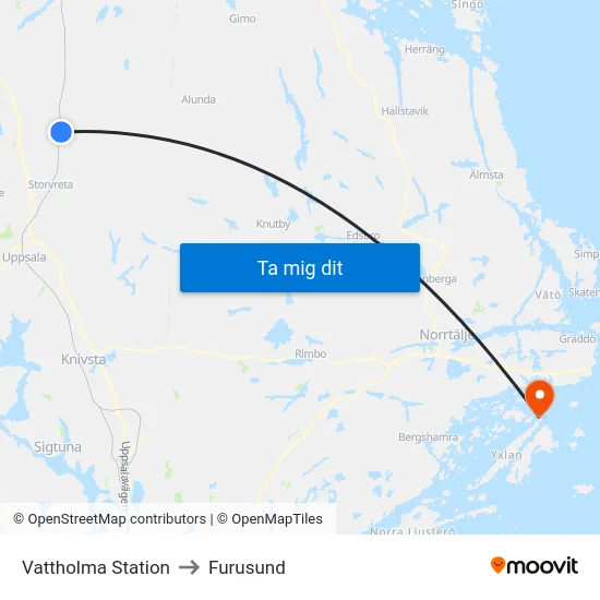Vattholma Station to Furusund map