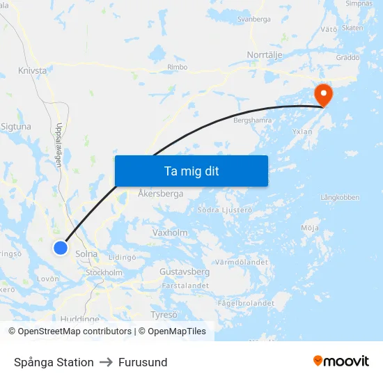 Spånga Station to Furusund map