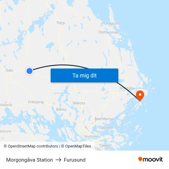 Morgongåva Station to Furusund map