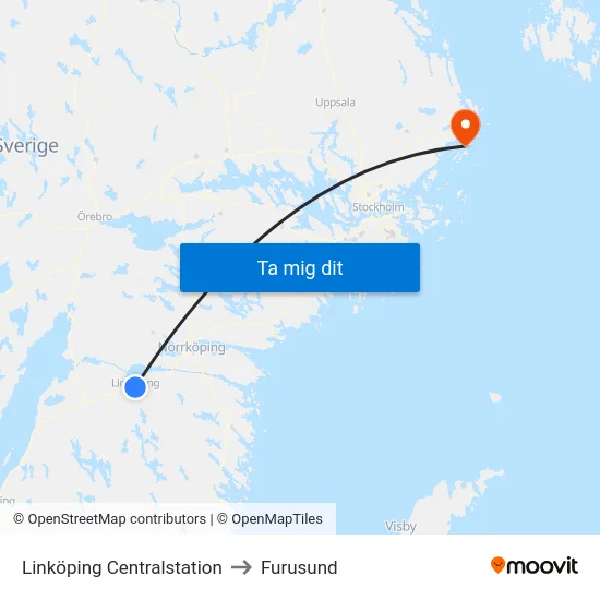 Linköping Centralstation to Furusund map
