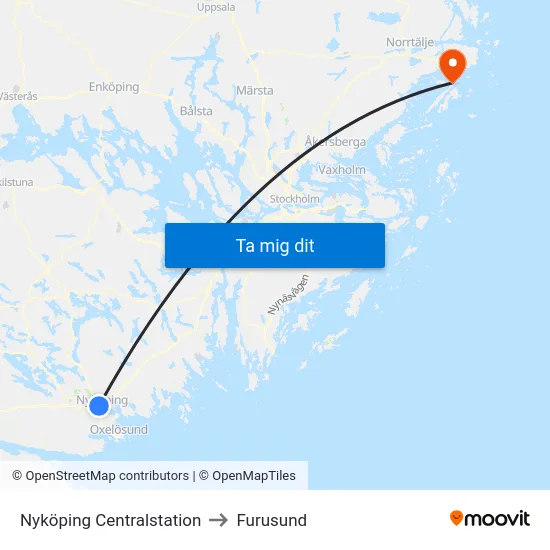 Nyköping Centralstation to Furusund map