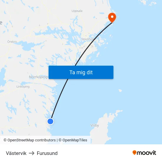 Västervik to Furusund map