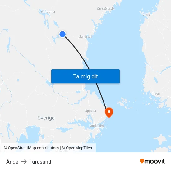 Ånge to Furusund map