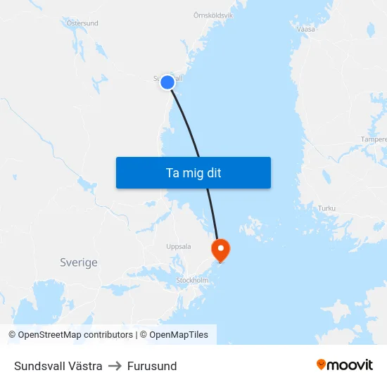 Sundsvall Västra to Furusund map