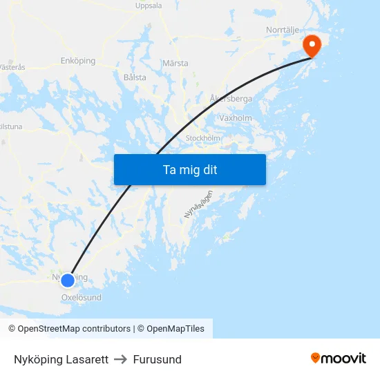 Nyköping Lasarett to Furusund map