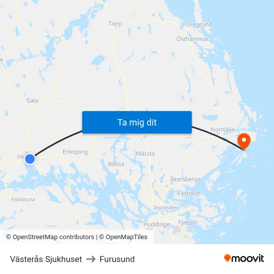 Västerås Sjukhuset to Furusund map