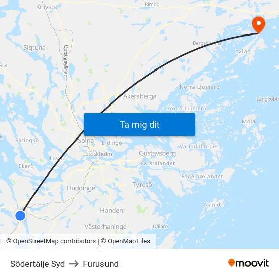 Södertälje Syd to Furusund map