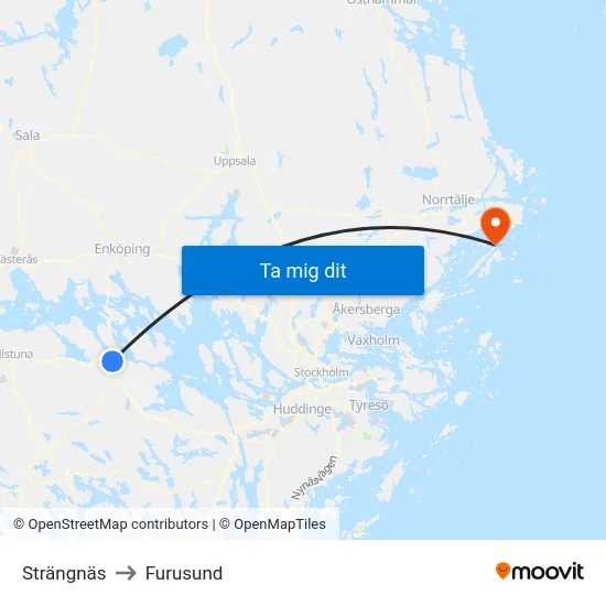 Strängnäs to Furusund map