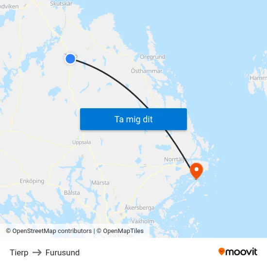 Tierp to Furusund map