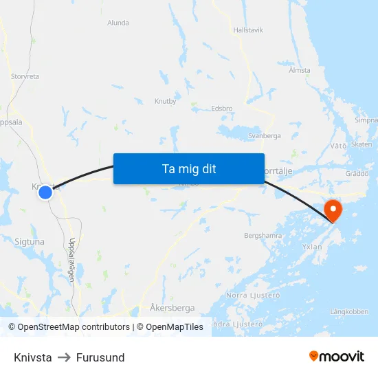 Knivsta to Furusund map