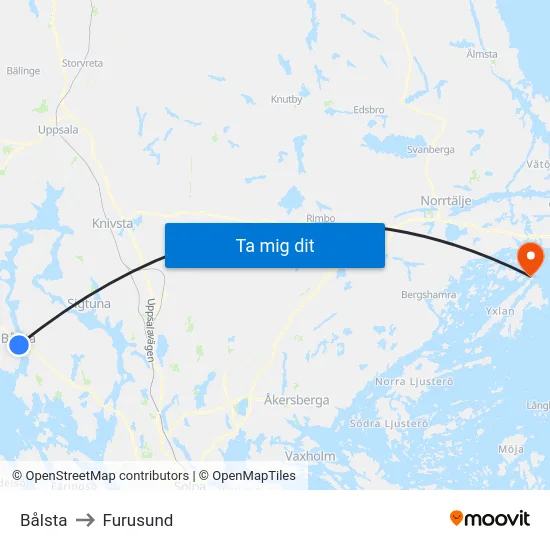 Bålsta to Furusund map