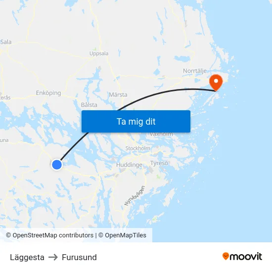 Läggesta to Furusund map