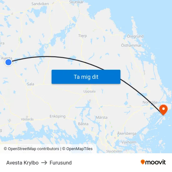 Avesta Krylbo to Furusund map