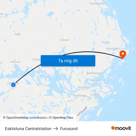 Eskilstuna Centralstation to Furusund map