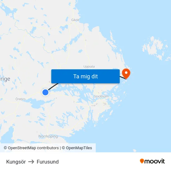 Kungsör to Furusund map