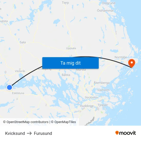 Kvicksund to Furusund map