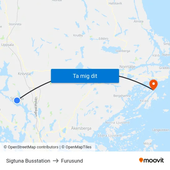 Sigtuna Busstation to Furusund map