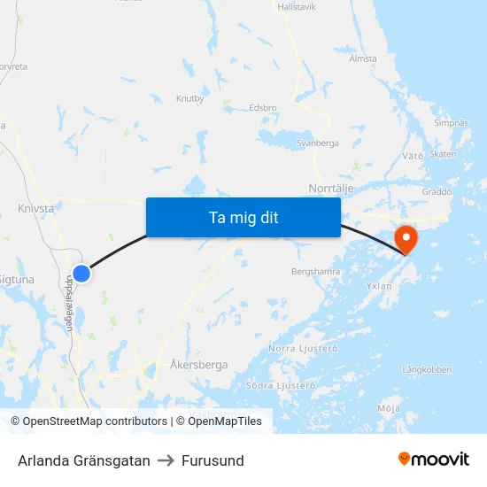 Arlanda Gränsgatan to Furusund map