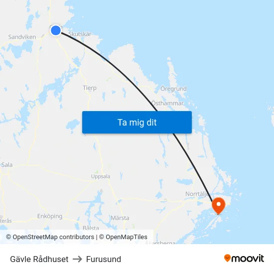 Gävle Rådhuset to Furusund map