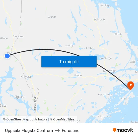 Uppsala Flogsta Centrum to Furusund map