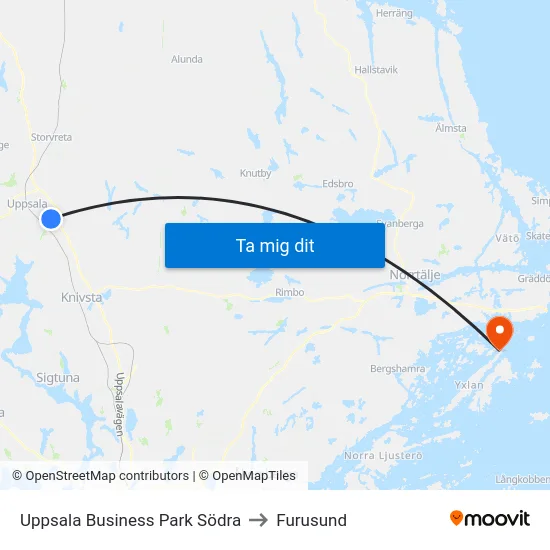 Uppsala Business Park Södra to Furusund map