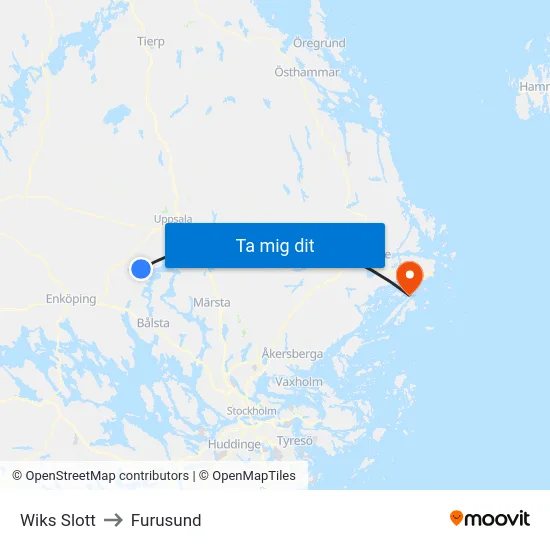 Wiks Slott to Furusund map