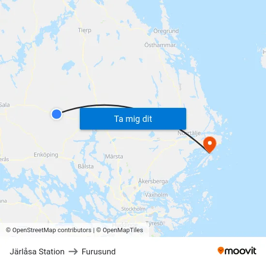 Järlåsa Station to Furusund map
