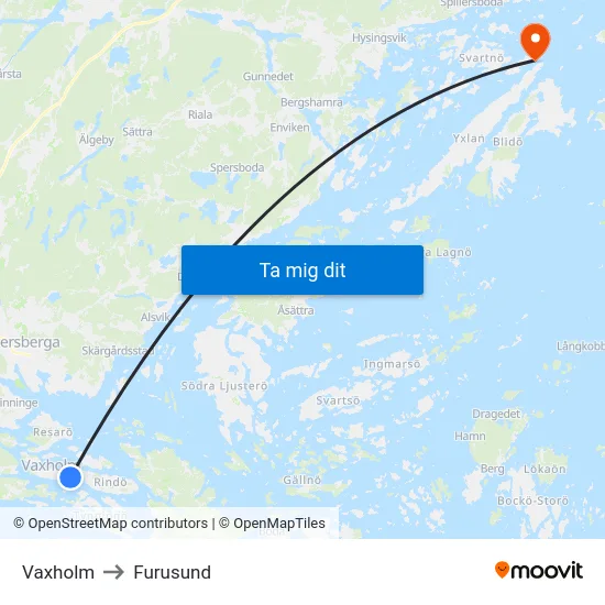 Vaxholm to Furusund map
