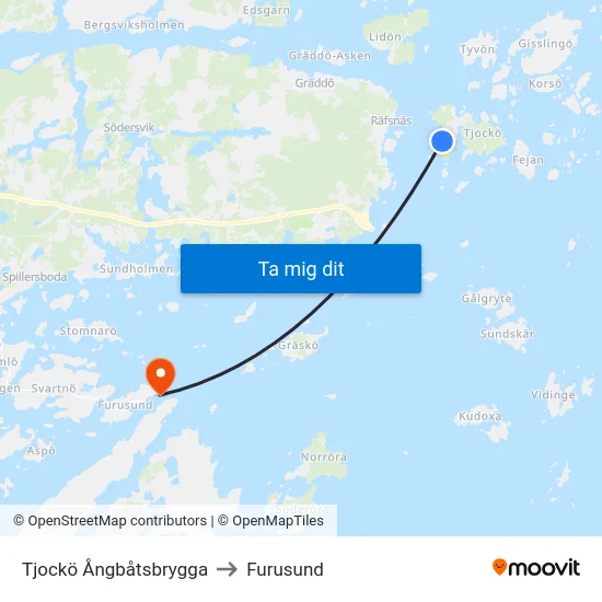 Tjockö Ångbåtsbrygga to Furusund map
