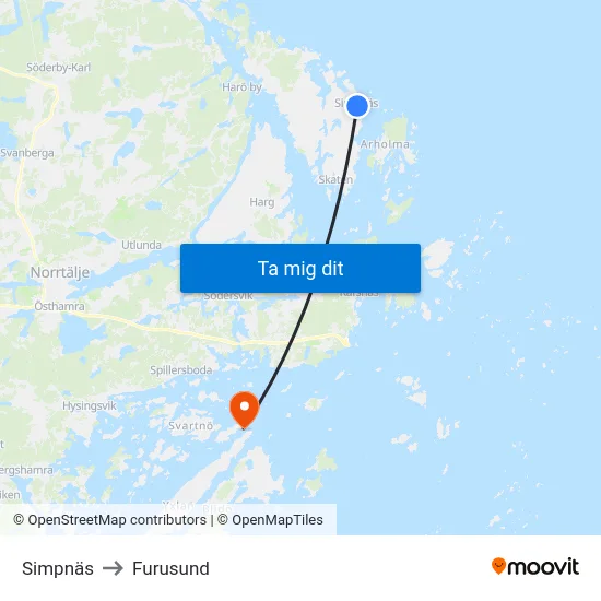 Simpnäs to Furusund map
