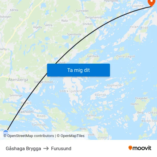 Gåshaga Brygga to Furusund map