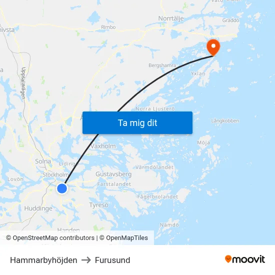Hammarbyhöjden to Furusund map